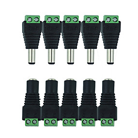 baratos Conetores-Hkv® 10 pcs 5 fêmea 5 macho dc conector 2.1 * 5.5mm conector do cabo de alimentação plugue adaptador para cor única levou fita