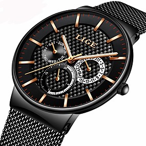 baratos Relógios Para Meninos-Homens Bracele Relógio Japanês Aço Inoxidável Preta / Prata / Dourada 30 m Impermeável Calendário Cronógrafo Analógico Luxo Casual - Preto e Dourado Preto / Branco Preto / Prateado Dois anos Ciclo de