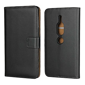 baratos Xperia XZ2 Compact-Capinha Para Sony Sony Xperia XZ2 Premium / Xperia XZ2 Compact / Xperia XZ2 Carteira / Porta-Cartão / Com Suporte Capa Proteção Completa Sólido Rígida couro legítimo