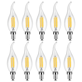 baratos Lâmpadas de LED Filamento-YWXLIGHT® 10pçs 4 W Luzes de LED em Vela Lâmpadas de Filamento de LED 300-400 lm E14 C35 4 Contas LED COB Regulável Branco Quente Branco 220-240 V