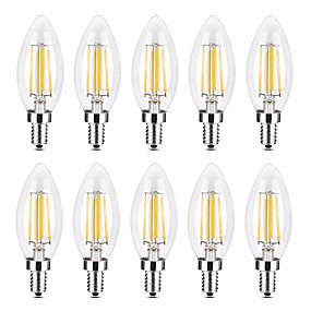 baratos Lâmpadas de LED Filamento-YWXLIGHT® 10pçs 4 W Luzes de LED em Vela Lâmpadas de Filamento de LED 300-400 lm E14 C35 4 Contas LED COB Regulável Branco Quente Branco 220-240 V