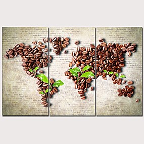 baratos Estampadas-Estampado Estampados de Lonas Esticada - Artes Café Modern 3 Painéis Art Prints