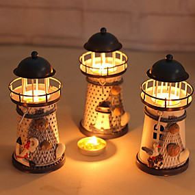 baratos Home Fragrances-farol de miniatura 14 centímetros pintado à mão farol modelo de ferro suporte de vela