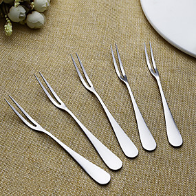 baratos Talheres-garfo de frutas bolo de aço inoxidável bolo de lua sobremesa garfo para casa diariamente sinal de frutas 5 pcs
