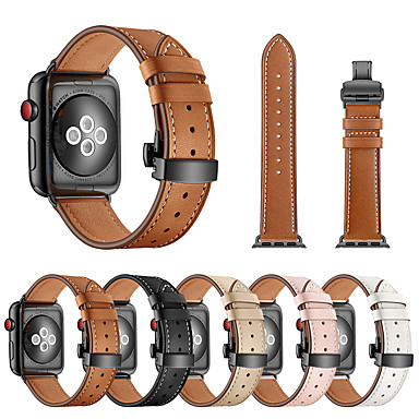baratos Pulseira para Apple Watch-Pulseiras de Relógio para Apple Watch Series 5/4/3/2/1 Apple borboleta Buckle Couro Legitimo Tira de Pulso