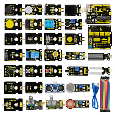 baratos Acessórios para Arduino-kit de iniciação sensor para projeto de educação arduino com uno + shield v5 + sensores + cabo dupont + pdf