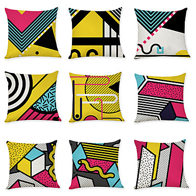baratos Almofadas-9 pçs Linho Cobertura de Almofada, Estampa Geométrica Geométrico Fashion Modern Almofada